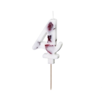 Number Candle 4 - White with Flowers